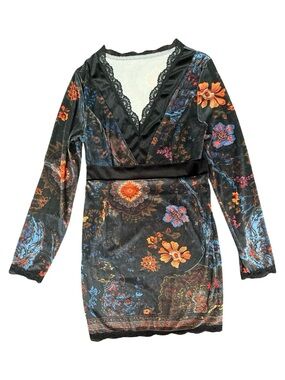 Black Floral Velvet Lace-Trim Sleep Dress